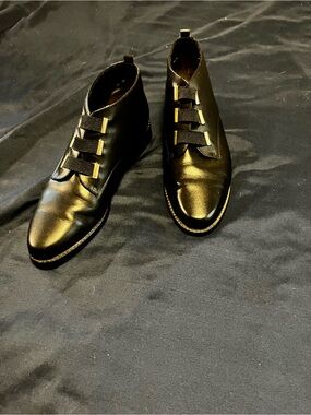 Life Stride Women's Black Ankle Booties with Gold Accent Straps